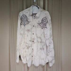 Men's Roar White, Brown & Black Embroidered Western Cowboy Rodeo Shirt XL Y2K
